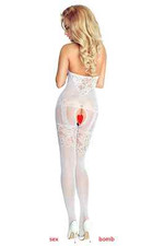 Sexy Tutina Bianca Aperta Micro Rete Pizzo Ricami Catsuit lingerie fashion GLAM!