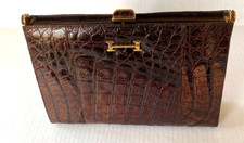 Vintage "H" Brown Alligator Crocodile Clutch Structured Clutch Handbag 11"x8"x3"