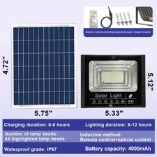 Outdoor Waterproof Flood Light Solar Dusk Dawn LED Road Lamp+Solar Panel+Remote