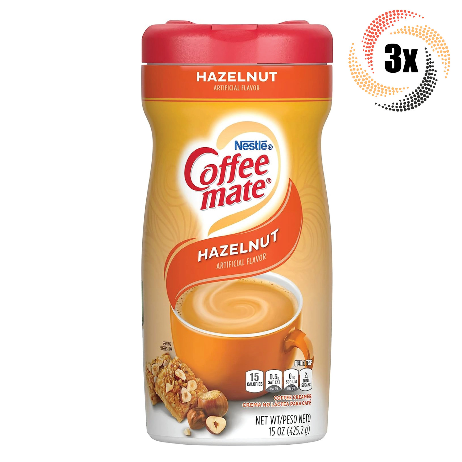 3 упаковки кофейных сливок Nestle Coffee Mate со вкусом лесного ореха | 15 унций