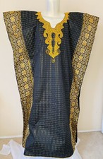 Vintage Handmade Embroidered Kaftan Dress Black And Gold . One Size Fits All