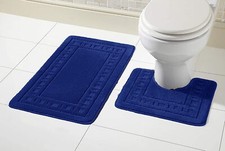 MIAMI BATH MAT PEDESTAL SET NON SLIP SOFT TOILET ABSORBENT BATHROOM RUGS 2 PIECE