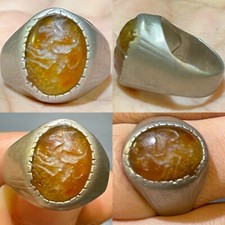 Unique Wonderful Ancient Roman Agate intaglio Old bronze Ring 