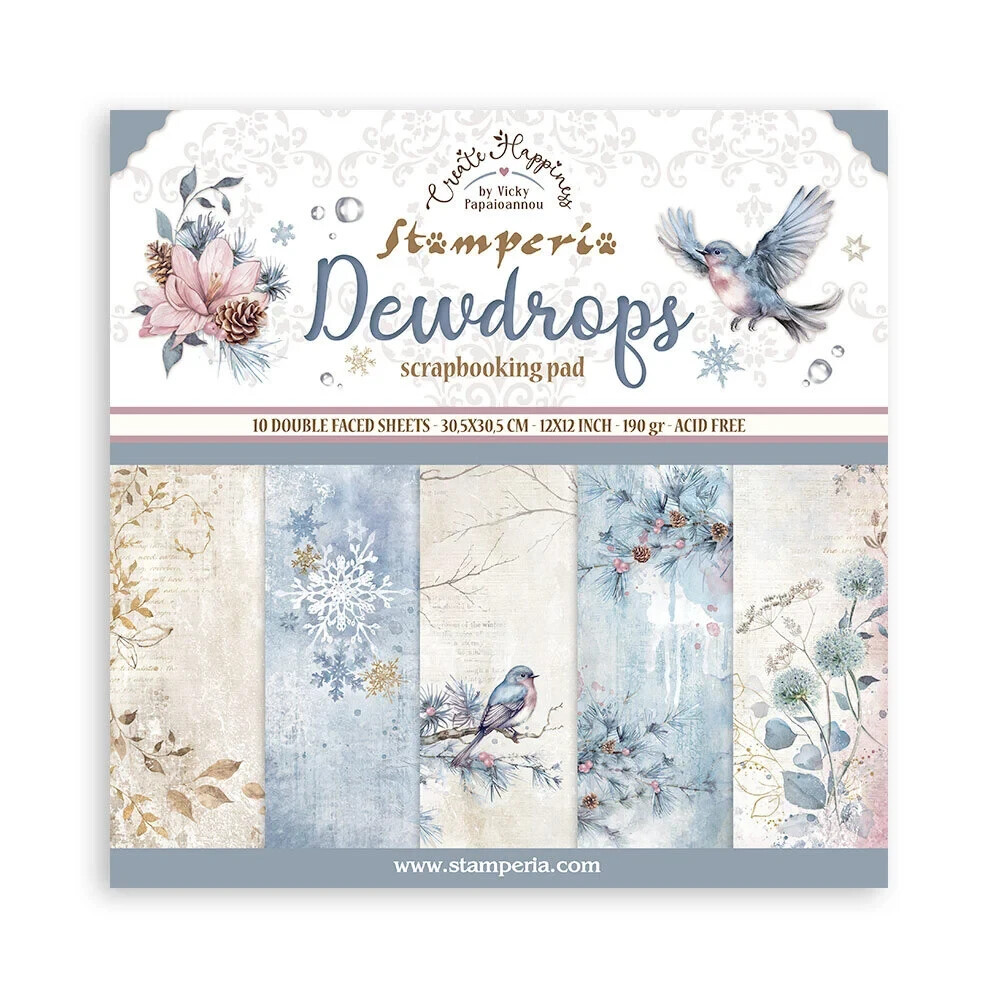 NEW Stamperia 12"" x 12"" Paper Pack Create Happiness Dewdrops