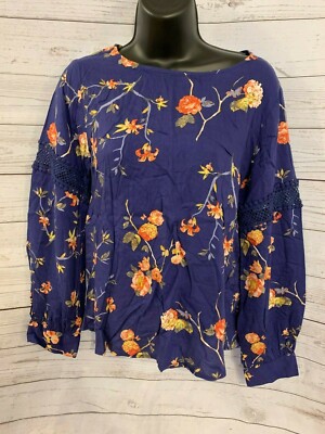 109 F Women s Long Sleeve Blouse Viva Top Floral Violet Viscose Size M