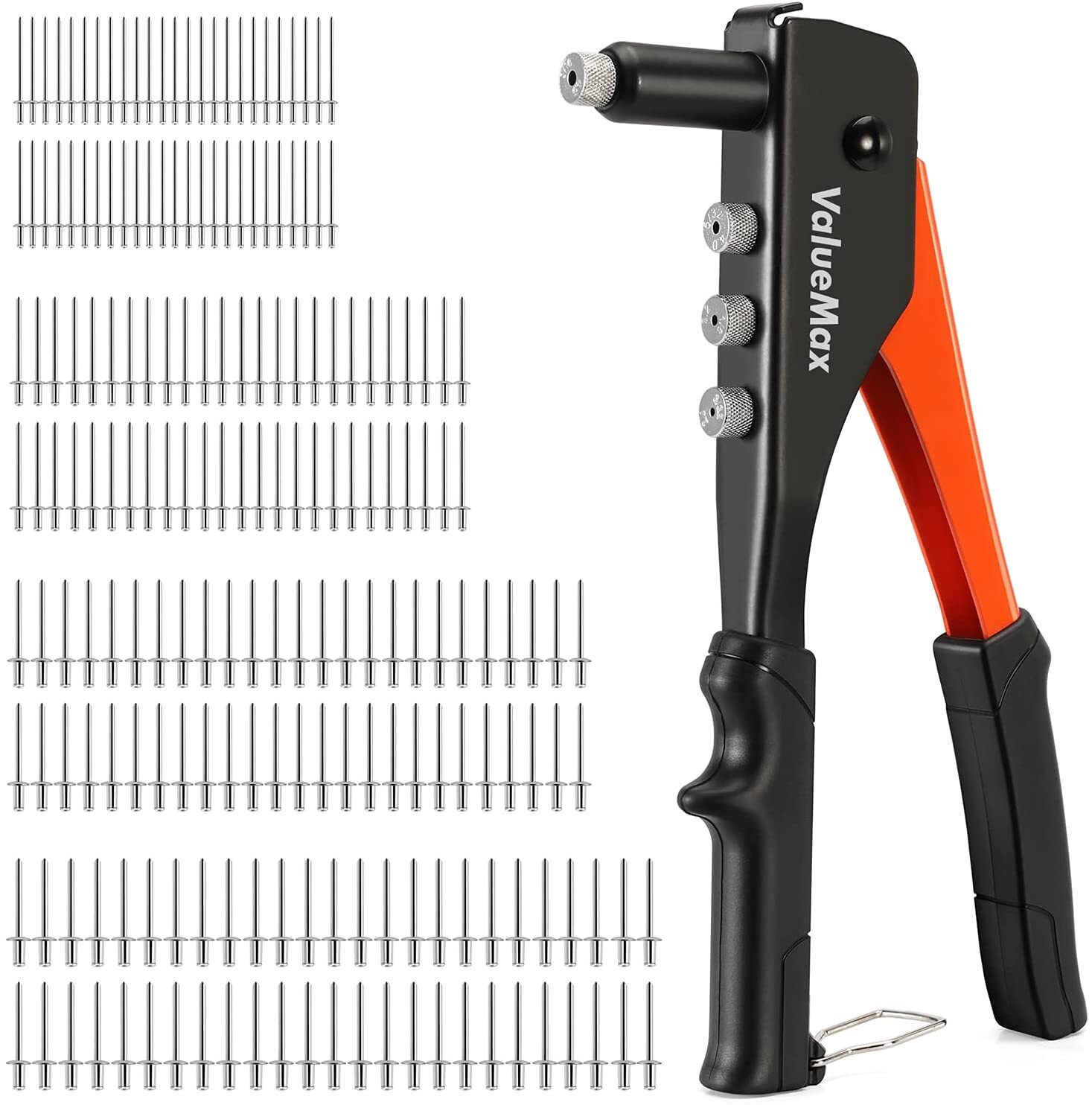 ValueMax 4-in-1 Hand Riveter/Rivet Gun Pop Rivet Tool Kit 200 Rivet 4 Nosepieces