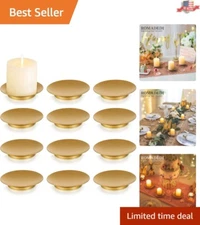 Elegant Gold Candle Holder Plates - Set of 12 for Pillar Candles, Wedding Decor
