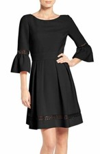 Eliza J Dress Size 6 Black Bell Sleeve Sheath Embroidered Trim Scoop Neck