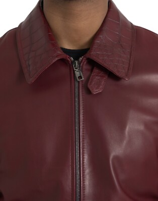 DOLCE & GABBANA Jacket Maroon Exotic Leather Zip Biker Coat IT48