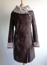 Jobis Brown Faux Suede Fur Inner Coat Jacket Size 40 Uk 12 See Measurements
