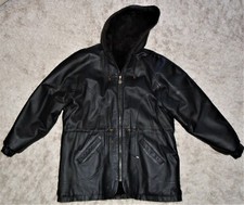 Charles Klein Reversible Leather/faux Fur Coat Jacket Woman’s Black Xl Hooded