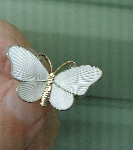 Norwegian Sterling Silver White Enamel Butterfly Brooch - Ivar Holt Norway - Picture 5 of 6