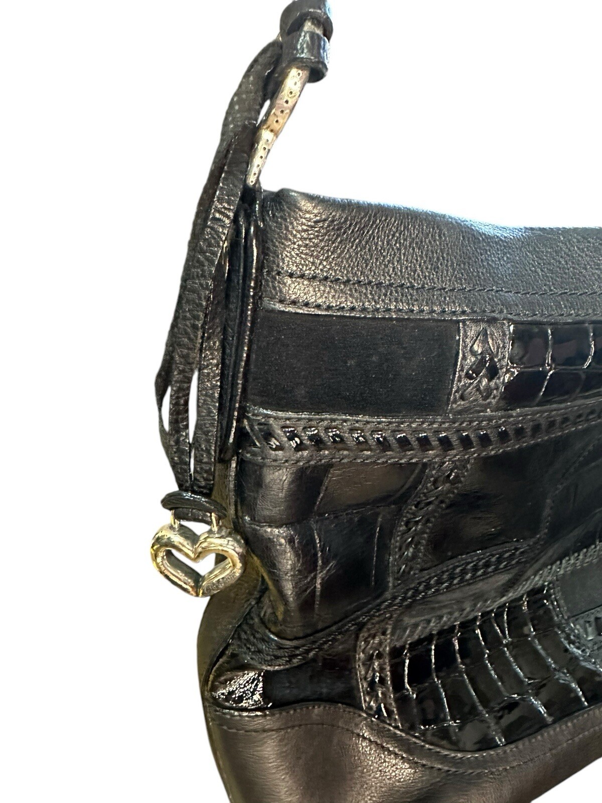 Brighton Patchwork Black Leather Shoulder Bag Pur… - image 3