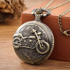 Retro Motorcycle Pattern Quartz Pocket Watch Design Pendant Chain Gift for Men