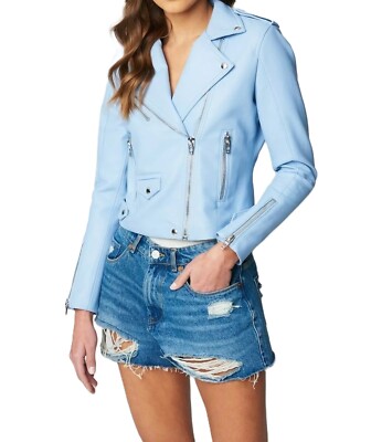 Damen Baby Blau Moto Biker Jacke 100% Reines Lammleder Echtleder Jacke