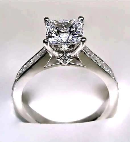 Anello da sposa di fidanzamento creato in laboratorio con diamanti principess... - Immagine 4 di 4