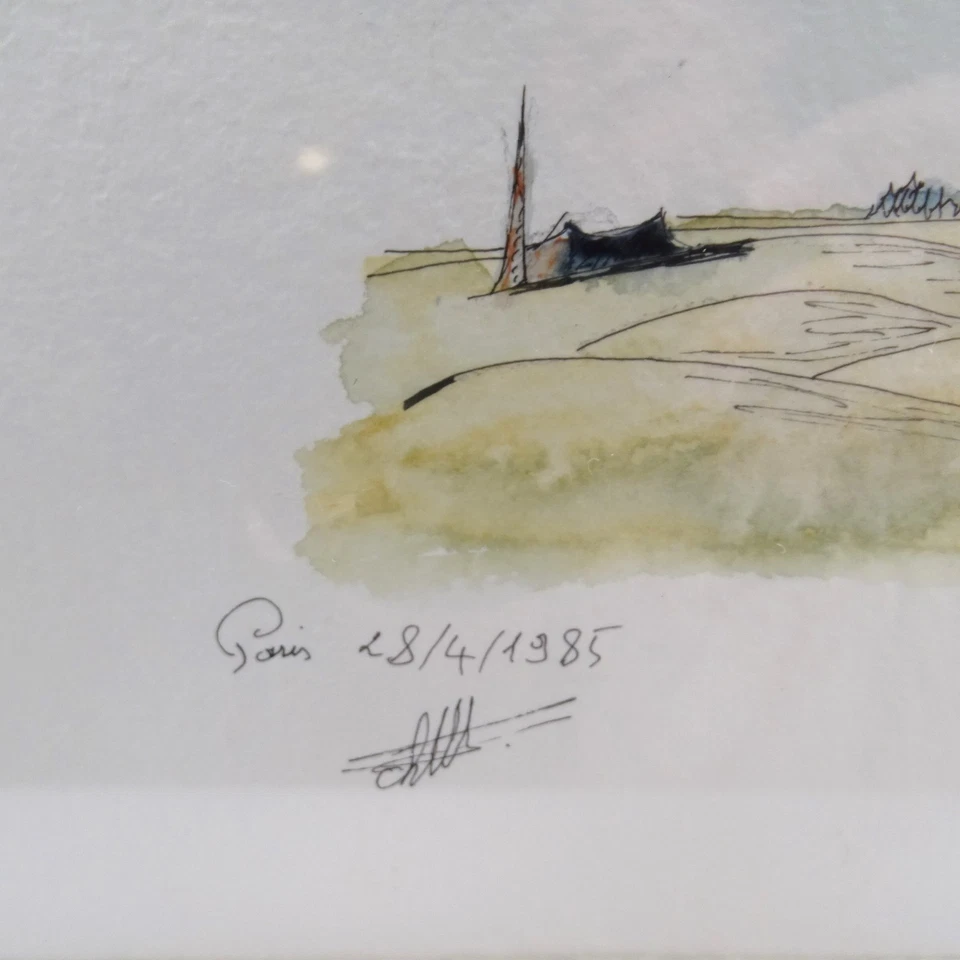 Chafik Wafai Aquarell Paris 1985 signiert Büttenpapier Galerie Rahmen 39x30 cm - Bild 4 von 4