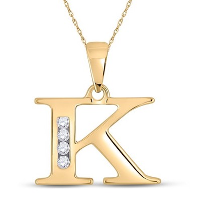 10K Gelbgold Damen runder Diamant K Anfangsbuchstabe Anhänger 1/20 cttw
