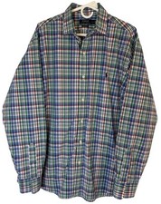 Polo Ralph Lauren Classic Fit Dress Shirt Mens Sz XL Blue Green Plaid Stretch