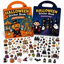Halloween Party Favors Reusable Sticker Books 2 Pack, Stickers for Kids
