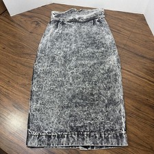 Vtg Whipp 80s Acid Wash Denim Pencil Skirt High Waisted Cotton Sz 9 Black Pleats