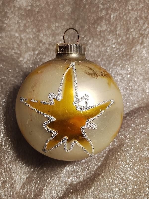 Vintage West Germany Glass Christmas Ornament 2.75” Gold Starburst D.B.G.M. Cap