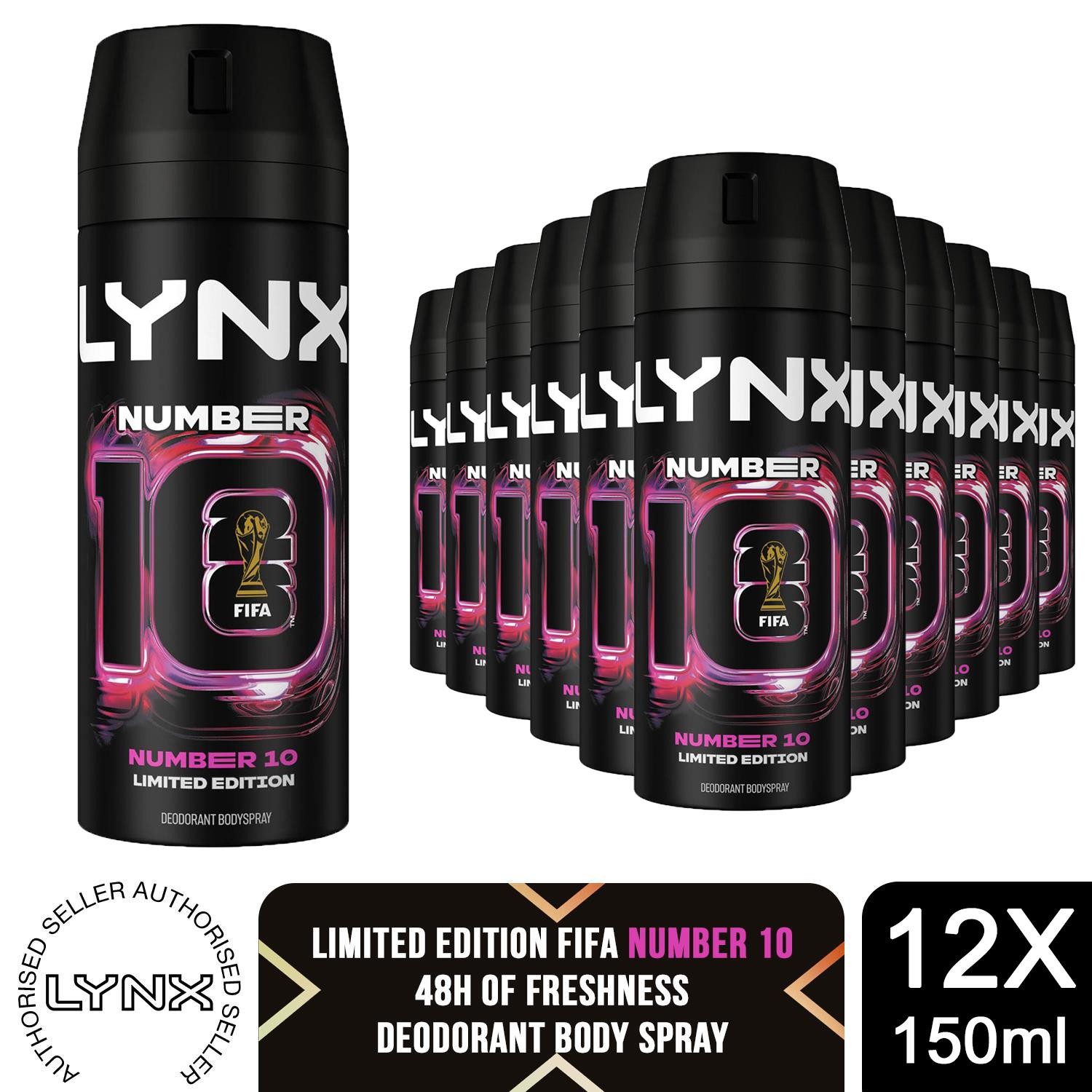 Lynx Number 10 FIFA Aerosol Body Spray Deo Citrus & Watermelon Scent 150ml,12 Pk