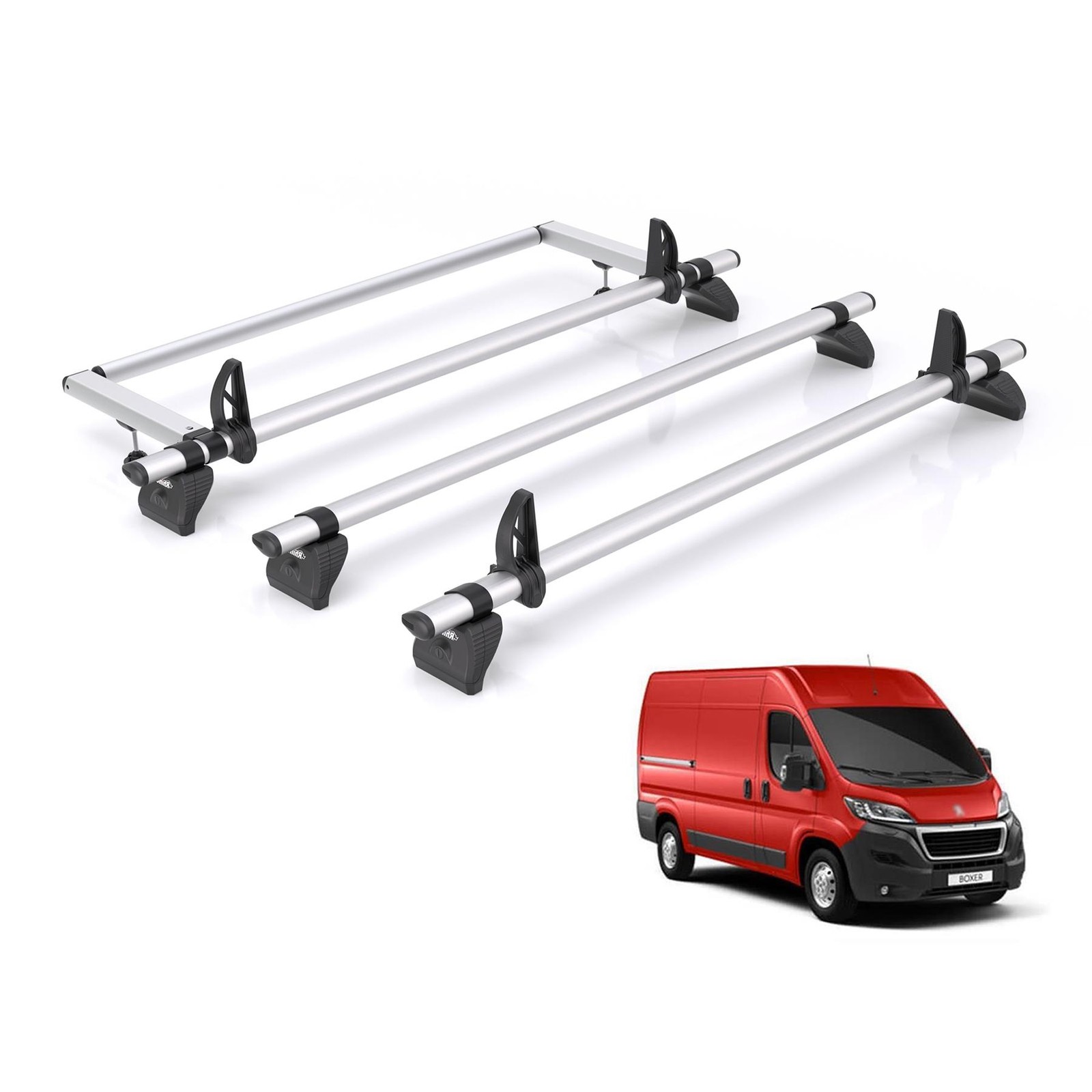 Peugeot Boxer Roof Rack 3x Bars + Ladder Roller Fits 2006+ Rhino Kammbar Pro