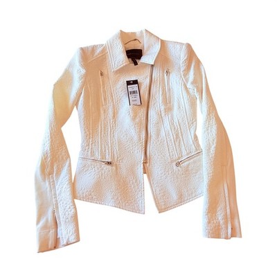 BCBGMAXAZRIA Boe Moto Jacket XXS Gardenia Ivory Textured Zip NWT