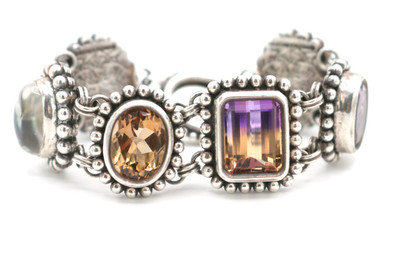 Auth Stephen Dweck Sterling Silver Multi-Gemstone Toggle Bracelet 75.8g 6.5''
