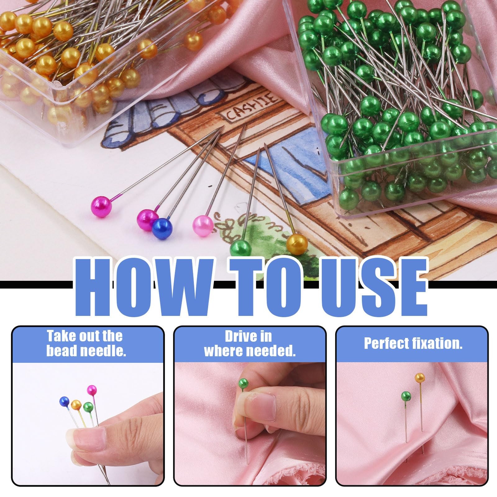 1200Pcs 1.5 inch Sewing Pins, Straight Pins with Colored Heads 12 Colors Pear...