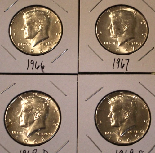 1966, 1967, 1968-D & 1969-D Kennedy Half Dollars - All Uncirculated