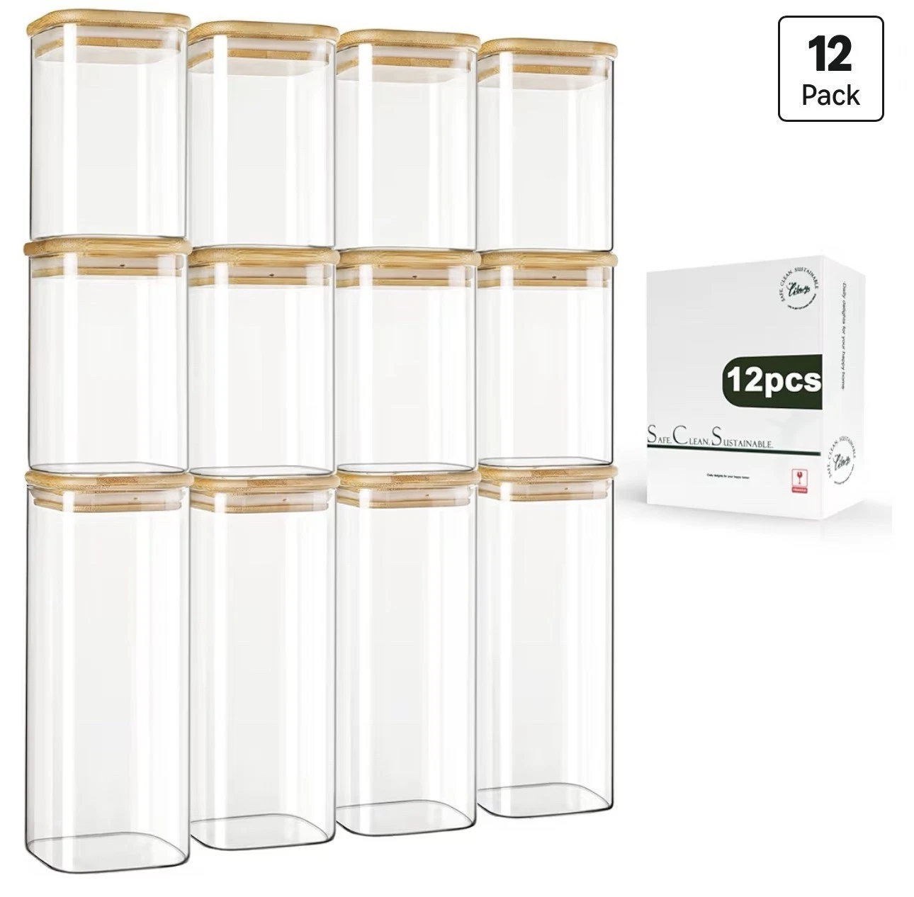 LIBWYS 12-Pack Square Glass Storage Jars with Bamboo Lids (0.6Qt/1.06Qt)
Opens in a new window or ta