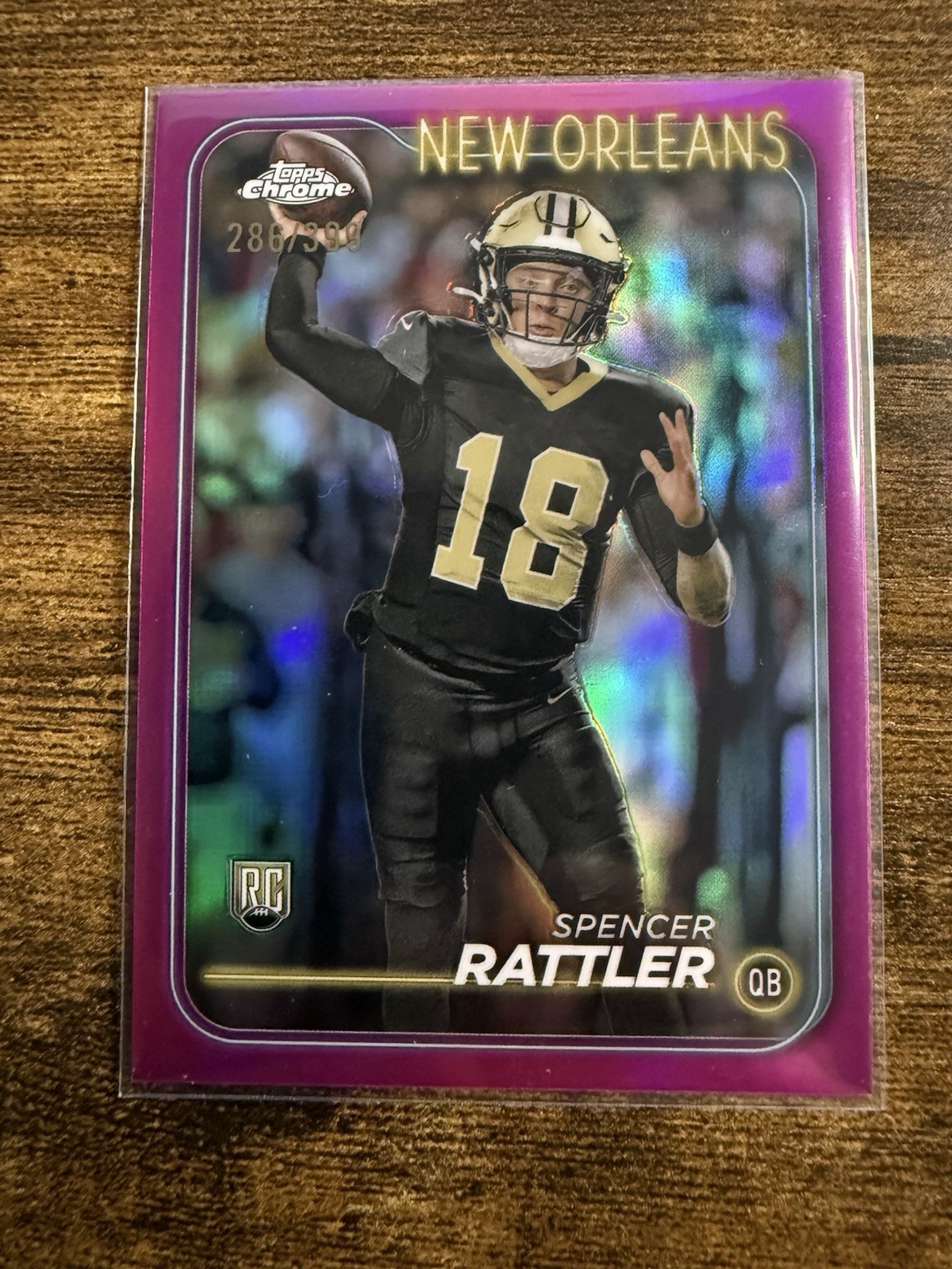 Spencer Rattler 2024 Topps Chrome Rookie Magenta Refractor RC /399 #213 QB Card