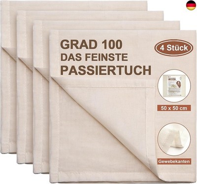 eFond Passiertuch, 4 Stück 50x50cm Käsetuch Feingewebt Dichtegrad 100 C
