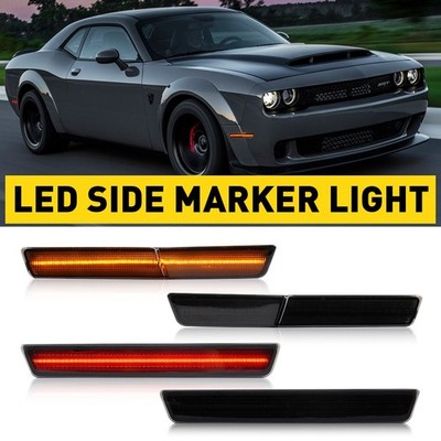 Smoke LED Side Marker Light For 2019-2022 Dodge Challenger R/T SRT Amber Red Set