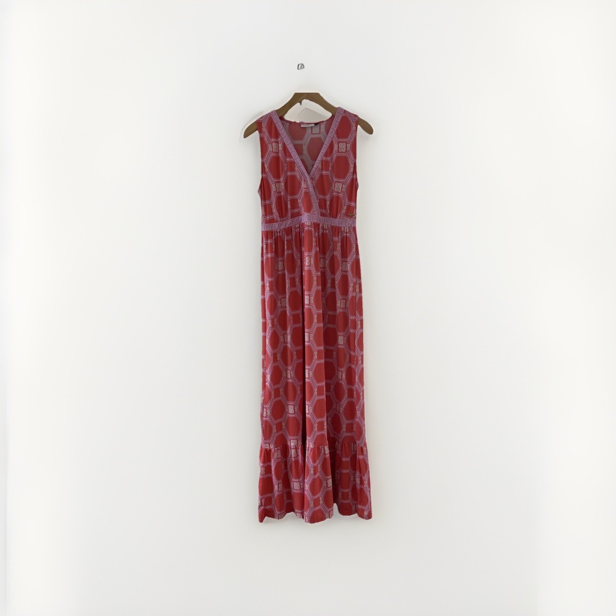 Cabana Life Coral Pink Geometric Greek Key UPF 50+ Maxi Dress Small | eBay