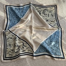 100 Silk 21" Square Scarf Women Neckerchief Wrap Kerchief Wrap Blue Geometric