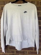 NIKE Sweatshirt Club Fleece Hi Low Light Gray Heather Women Small Crew Pullover