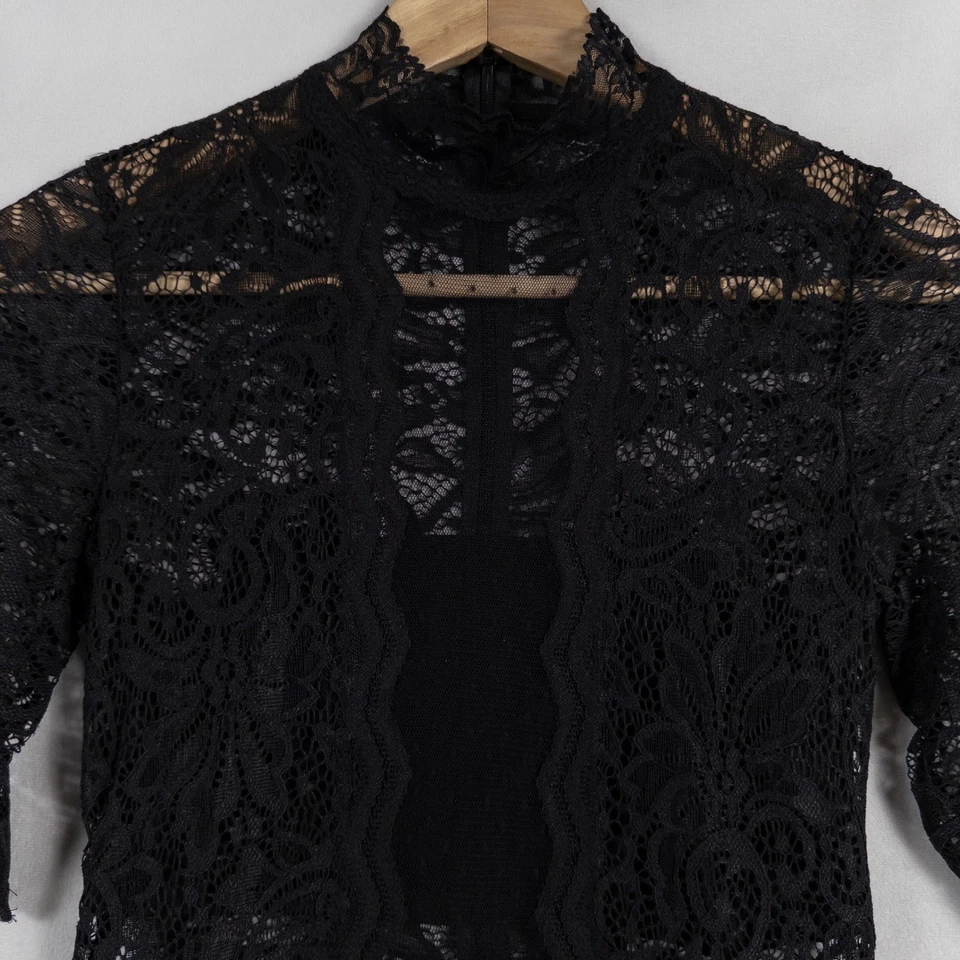 Express Lace Midi Dress Size 0 Black Mock Neck Cocktail Party Elegant - Image 2 of 4