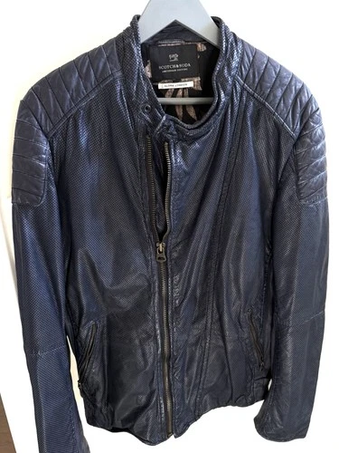 SCOTCH & SODA Blue Night Goat Leather Biker Men’s Jacket Size L New without tag - product listing photo