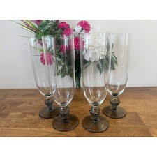 Vintage Smoke Stem Champagne Flutes Sculptural Base Set of 4 Retro Barware Cart