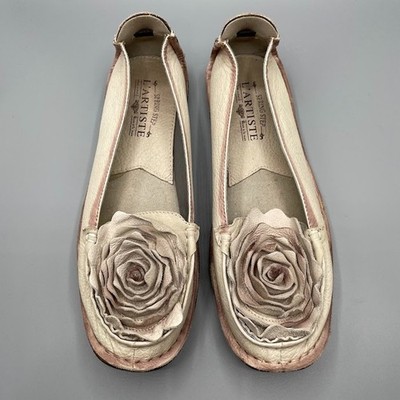 L'Artiste Dezi Flats Size EU 40 Natural Soft Leather Garden Flower Loafers Boho