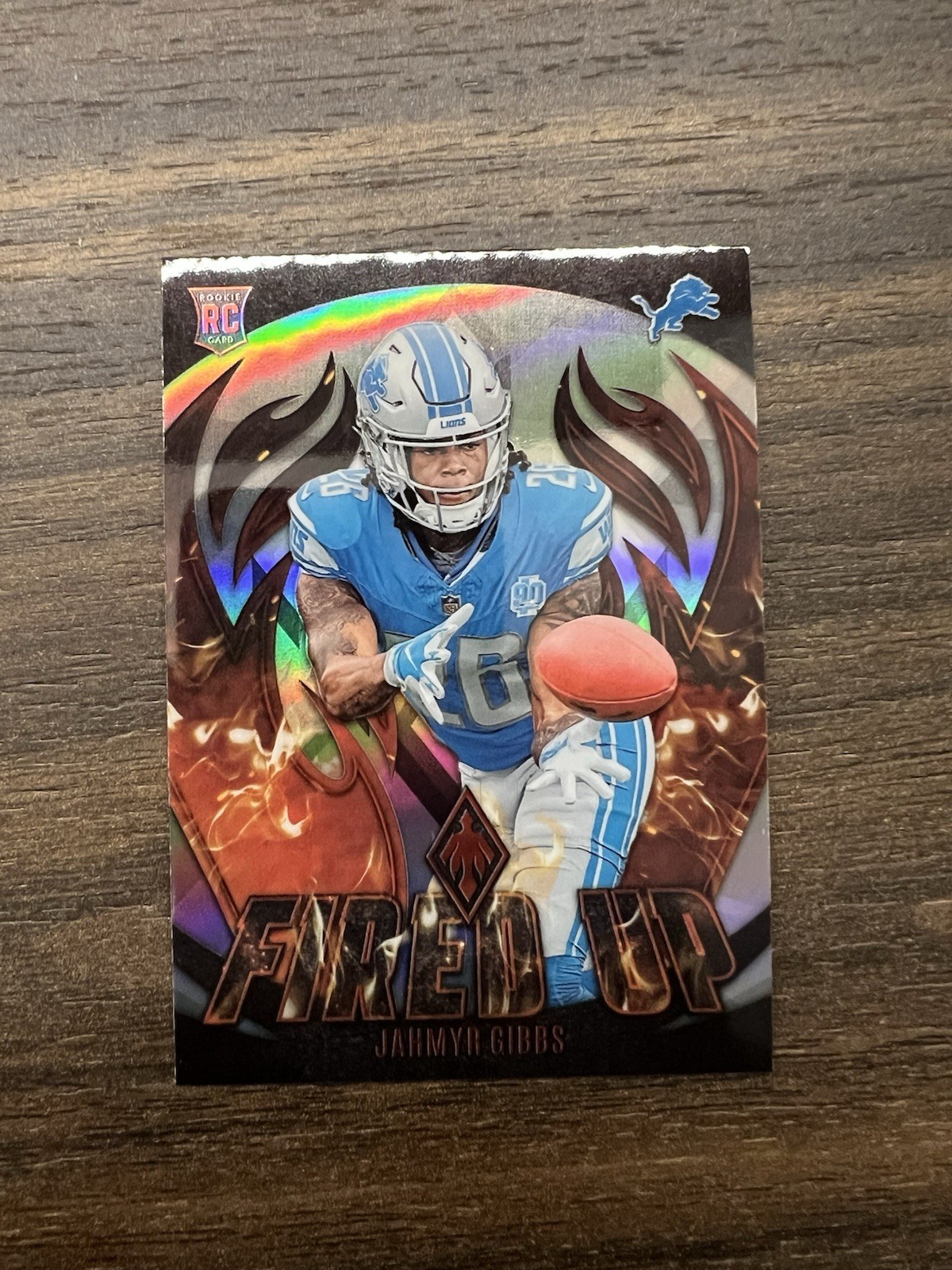 Jahmyr Gibbs (RC) 2023 Panini Phoenix Fired Up Silver SP Lions RC