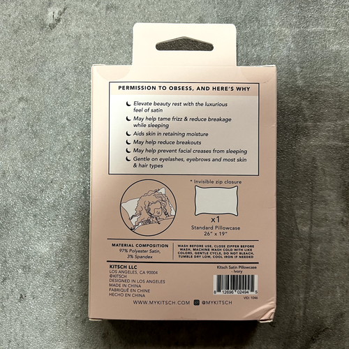 Kitsch Satin Pillowcase – Ivory (Standard Size 26” x 19”) – New in Box - 1 PC - Picture 2 of 2