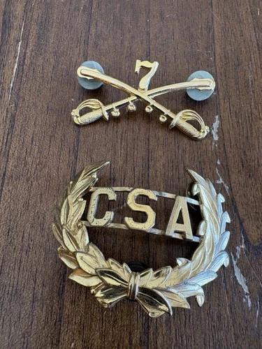 U.S CIVIL WAR C.S.A CAP BADGE REBEL HAT PIN CSA + 7th cav pin  *Replica*