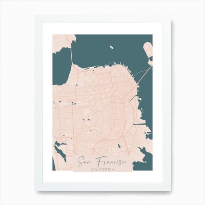 San Francisco California Pink and B Framed Wall Art Poster Canvas Print Picture