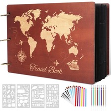 Wooden Scrapbook Album for Travel Memories, DIY Photo Scrapbooking Book with ...
