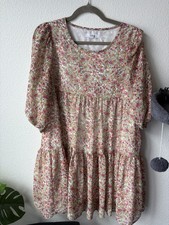 BB Dakota Steve Madden Multicolor Floral Puff Sleeve Short Dress Scoop Neck XS