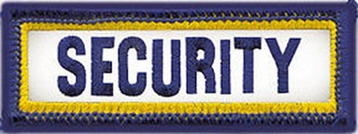 SECURITY Tab Patch Royal Blue Medium Gold on REFLECTIVE Gray Background 3'' X 1''